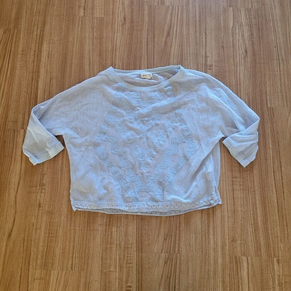 Meadow Rue Anthropologie Blue Open Knit Aztec Lace Sheer Basic Everyday Casual - Picture 2 of 12